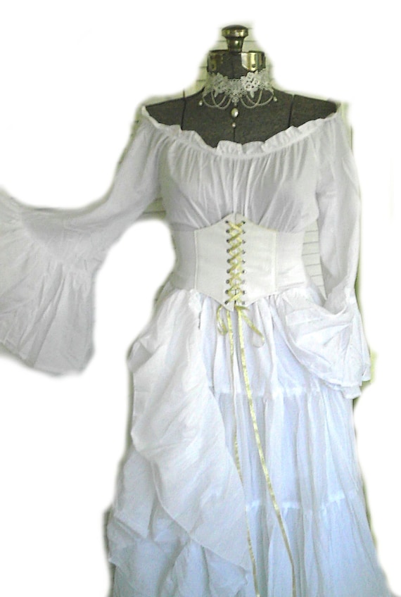 White Renaissance Dress Wedding Gown Corset Chemise Pirate