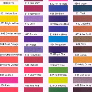 May include: A color chart with 10 rows and 10 columns of color swatches. Each swatch is labeled with a number and a color name. The colors range from light to dark and include shades of yellow, orange, red, purple, blue, green, brown, and black.