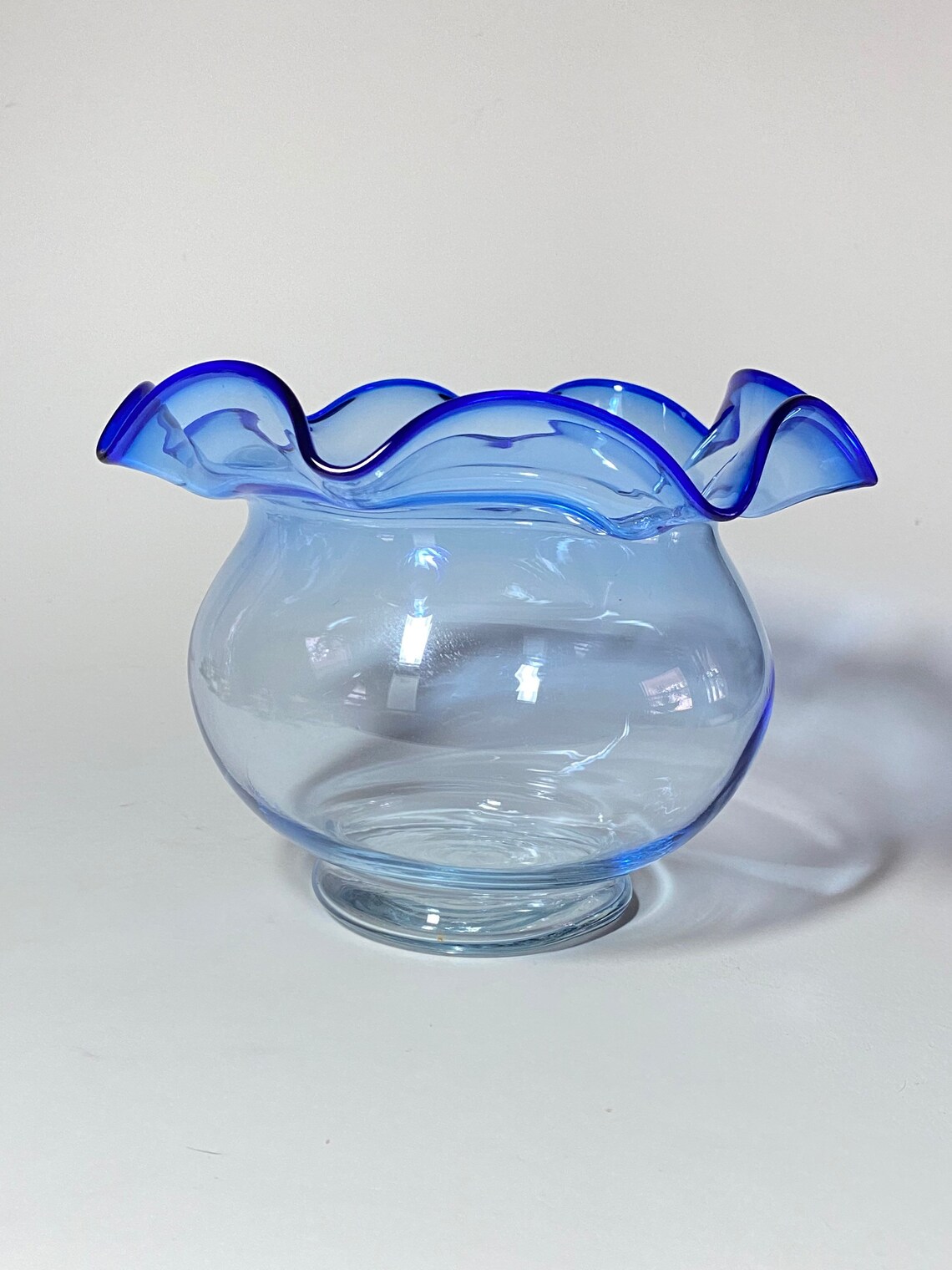 Vintage Japanese Blue Art Glass with Darker Blue Ruffled Edge Etsy