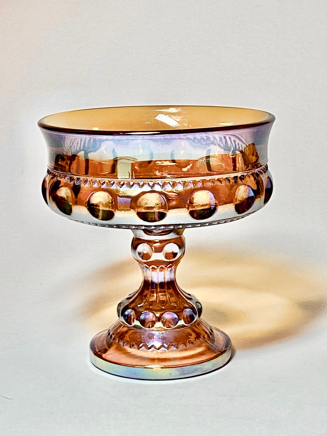 1970s Indiana Carnival Glass Kings Crown Thumbprint Pedestal Etsy