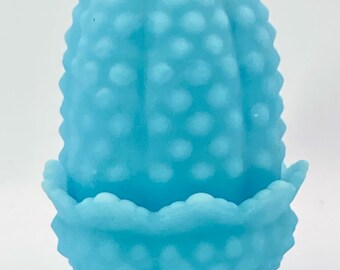 Vintage Fenton Blue Satin Hobnail Fairy Lamp