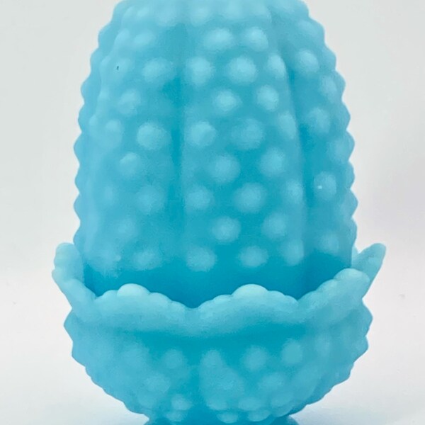 Vintage Fenton Blue Satin Hobnail Fairy Lamp