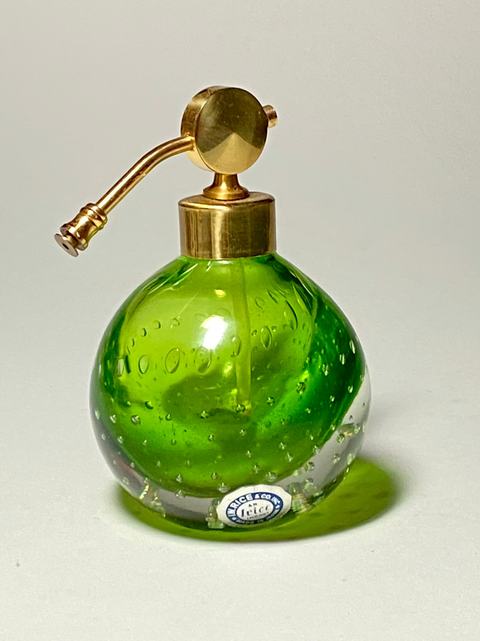 Vintage IRice Green Glass Perfume Bottle avec bulles Etsy