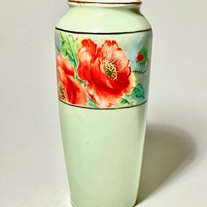 Vintage Cart Tielsch Altwasser 6.5” Tall Hand Painted Porcelain Poppy Vase.  Measures 2” in Diameter at the Base and the Opening.