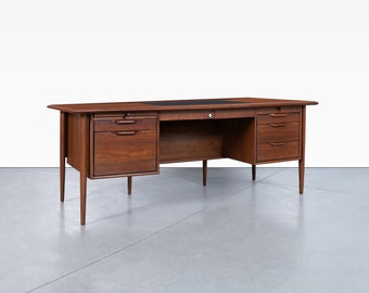 Mid Century Walnut "Castillian" Executive Desk by Alma