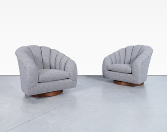 Mid-Century Modern Channel Back Swivel Lounge Chairs by Directional, 1970s