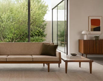 Mid-Century Modern Walnut and Faux Marble Side Tables