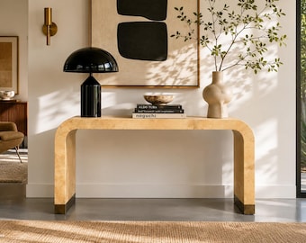 Italian Goatskin Parchment “Waterfall” Console Table Attributed to Aldo Tura
