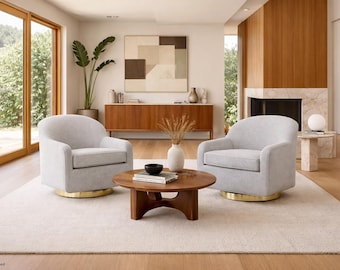 Mid-Century Modern Brass Swivel Lounge Chairs by Directional