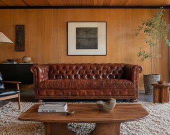 Vintage Brown Leather Chesterfield Sofa