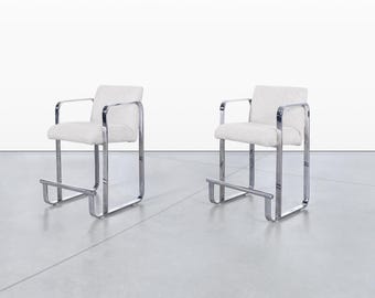 Mid-Century Modern Chrome Sled-Base Counter Stools, 1970s