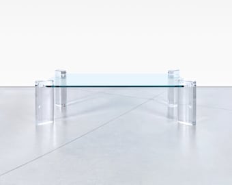 Mid-Century Modern Lucite and Glass Coffee Table by Karl Springer, 1980s