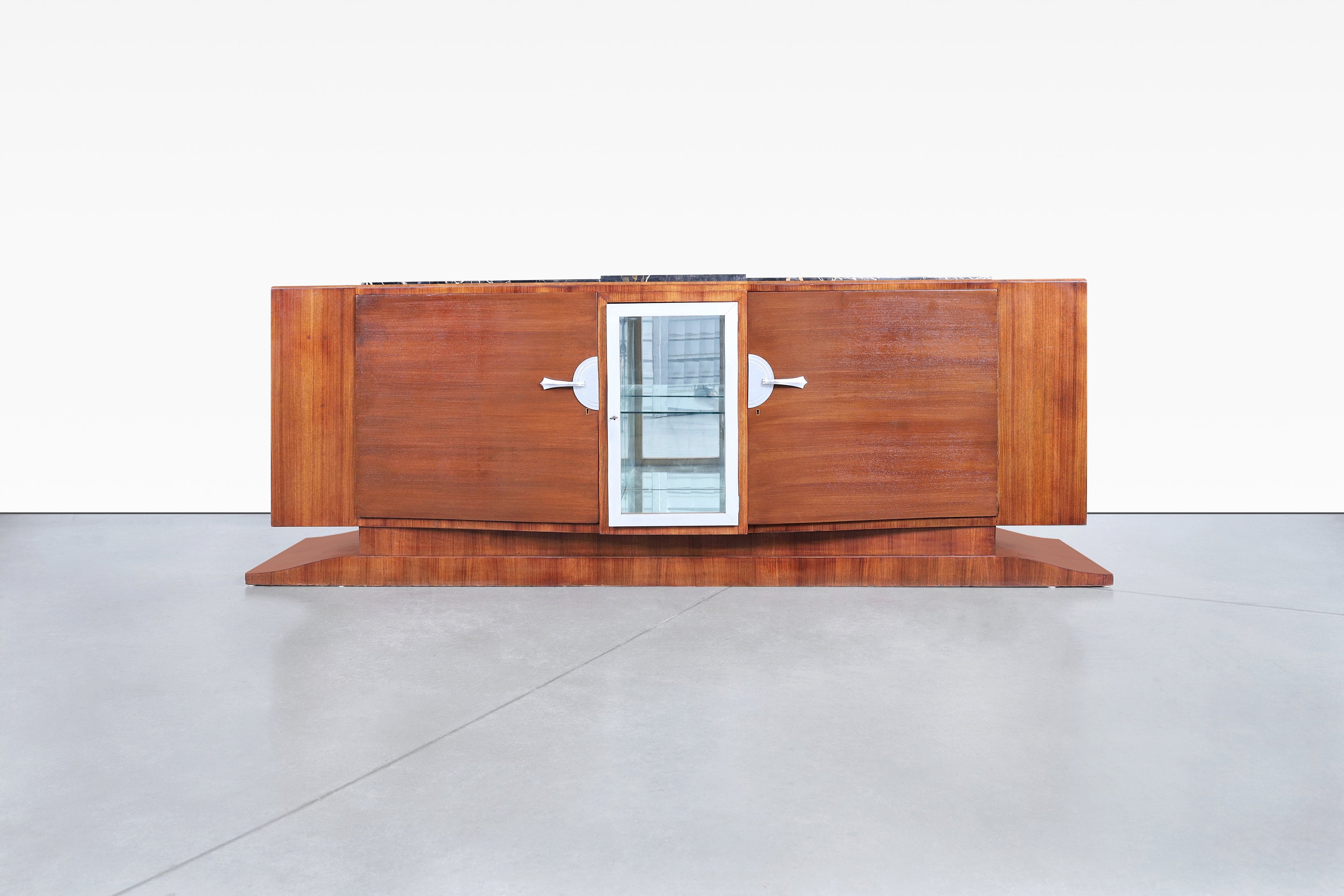 French Art Deco Walnut and Portoro Marble Credenza by Maurice