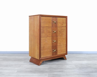 Vintage Oak and Brass Chest of Drawers by Paul Frankl for Brown Saltman