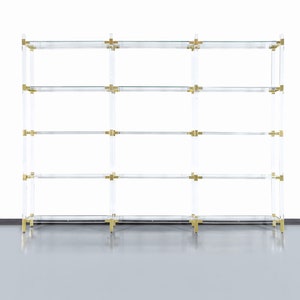 Vintage Custom Shelving Unit in Lucite and Brass by Charles Hollis Jones