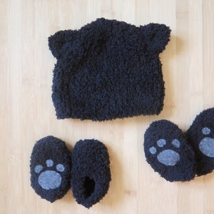 Black Cat Newborn Set - Baby Cat Hat, mittens and slippers - Black cat baby shower gift