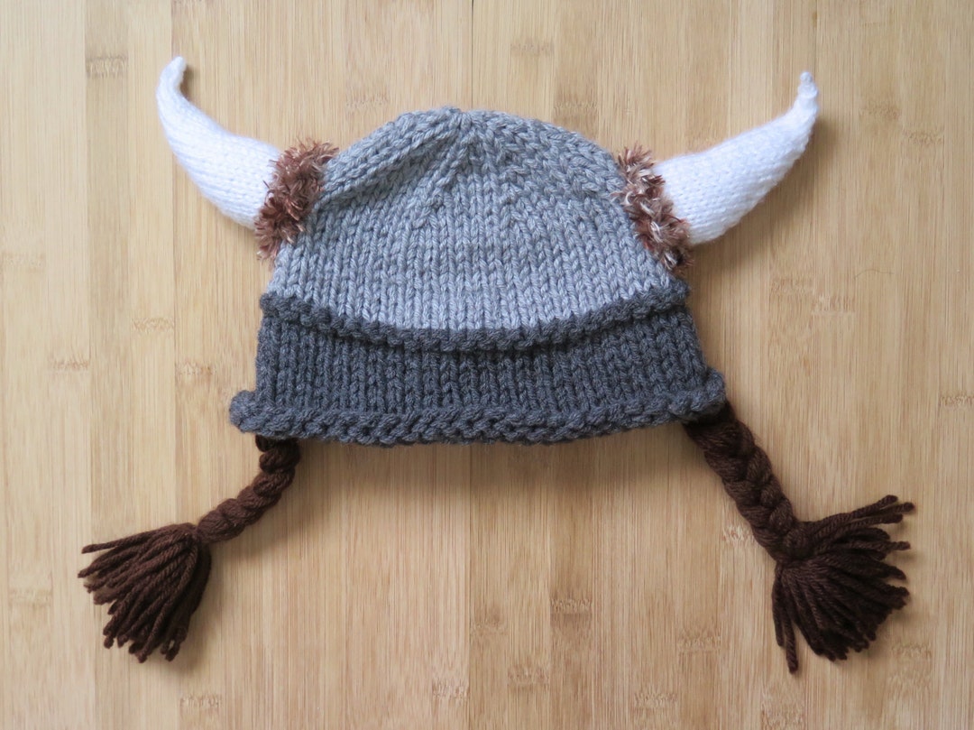 Viking Hat With Braids Knitted Viking Hat Knit Viking Hat With Braids, Horns and Fur Custom Size