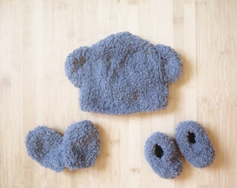 Grey Koala Newborn Set - Baby koala Hat, mittens and slippers