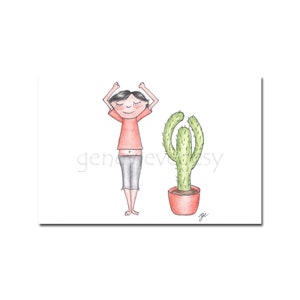 4 x 6 Original Drawing Yoga Cactus