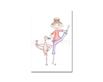 4 x 6 Original Drawing Yoga Flamingo