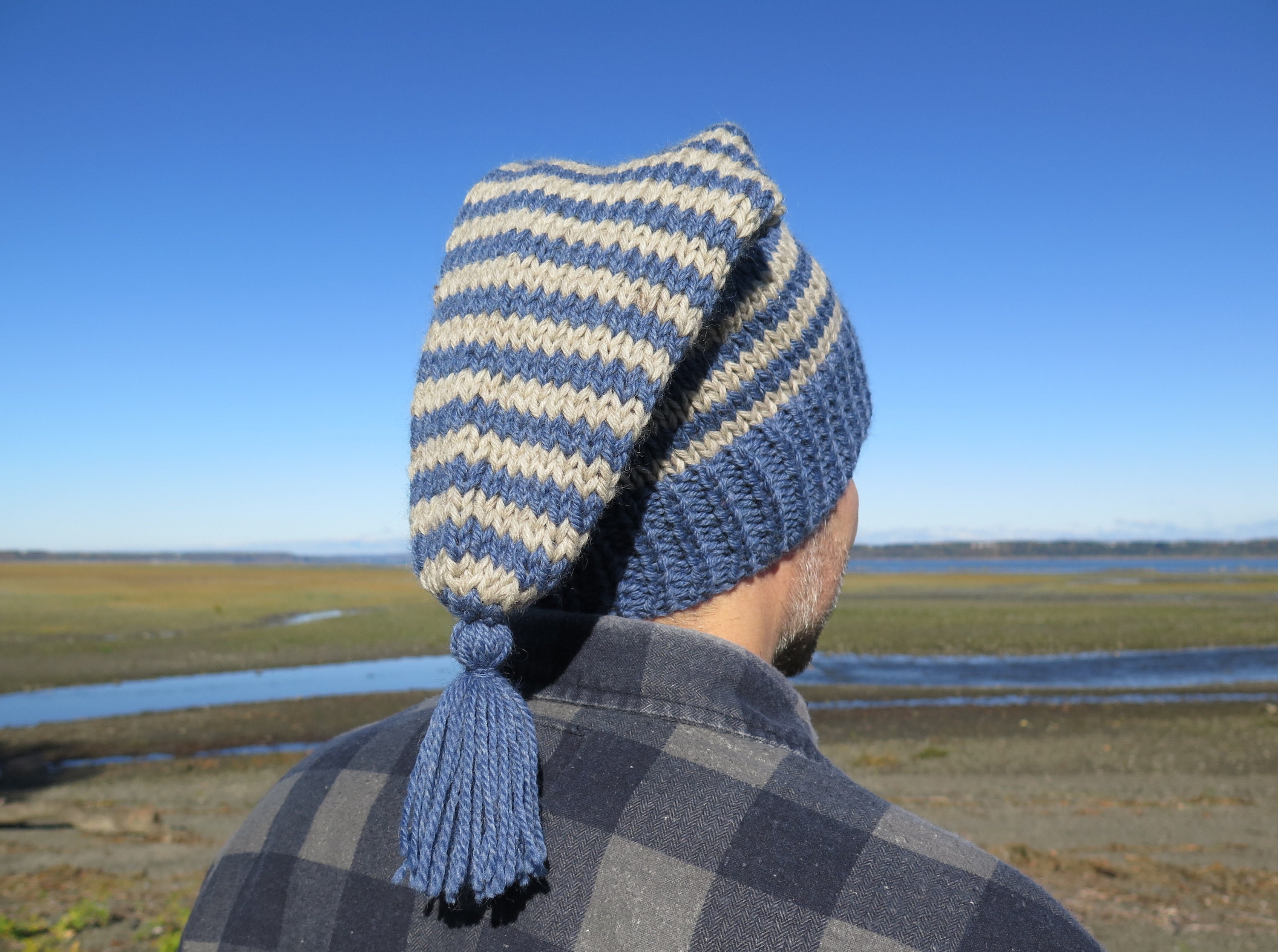 Pure Wool Striped Toque Long Seaman Cap 