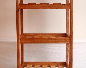 Mahogany and Hardmaple Rolling Kitchen Cart with Wine Rack