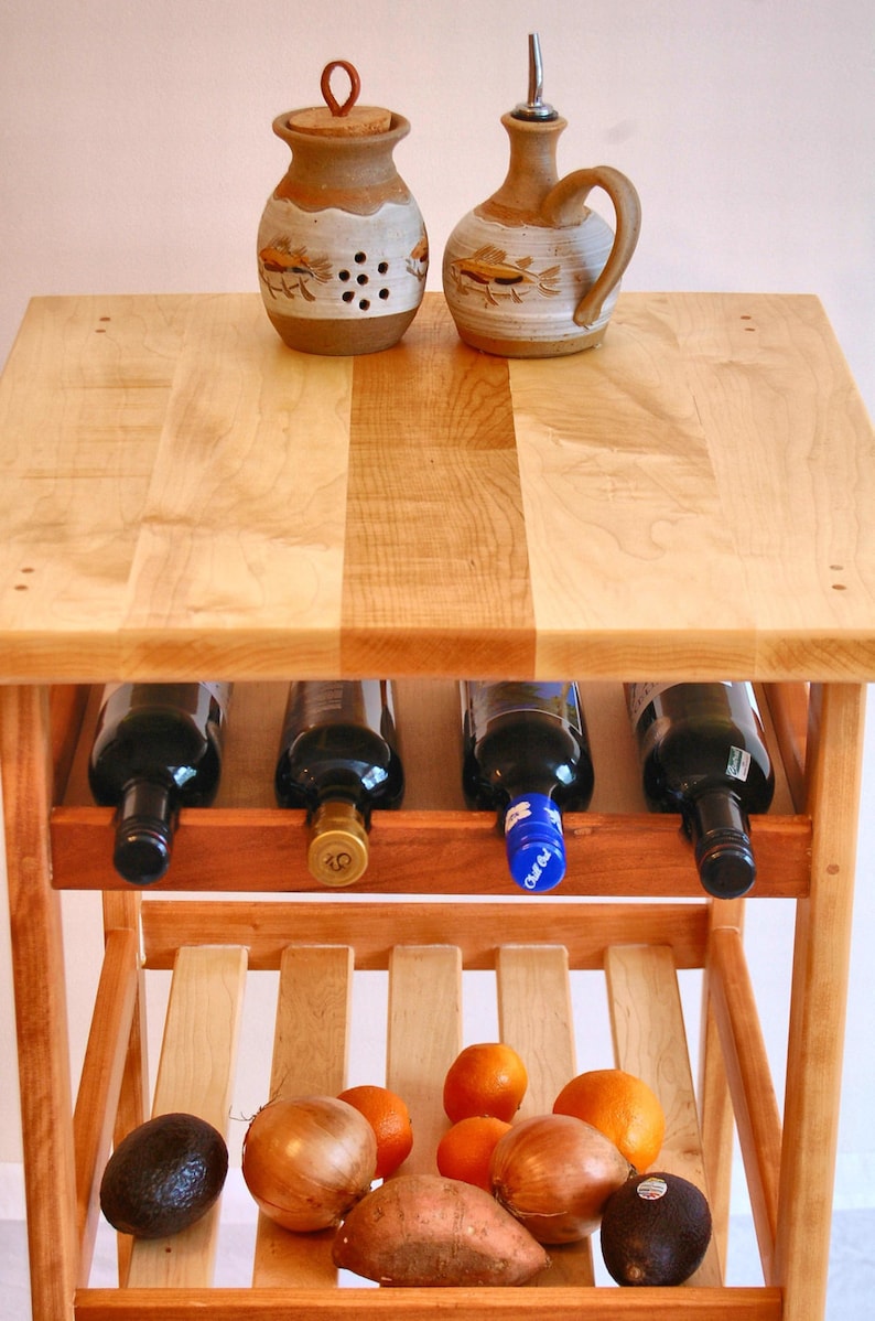 Hard Maple and Cherry Rolling Kitchen Cart Etsy