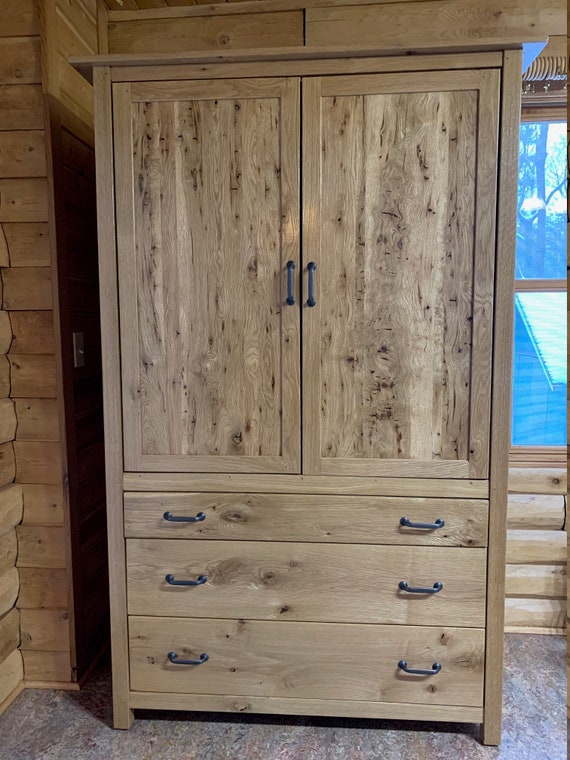 Rustic White Oak Three Drawer Wardrobe Etsy