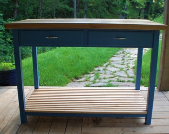 Two Drawer Chopping block with shelf.