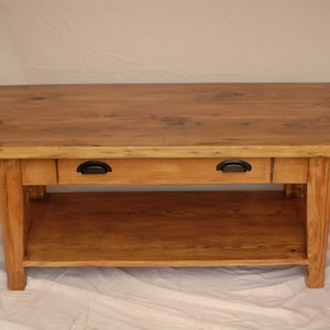 Reclaimed Heart Pine Coffee Table with Drawer and Shelf