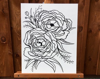 Peony Bouquet Original Acrylic Painting on Gallery Wrapped Canvas