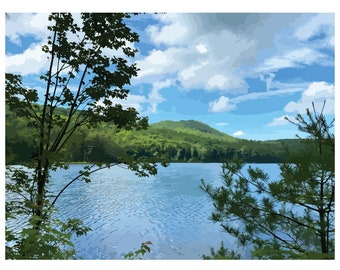 Lake George View Adirondack Landscape Raw Giclée Art Print
