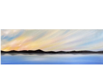 Sunset Silhouette on Lake George Panorama Raw Art Print