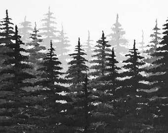 Bosque de pinos blanco y negro