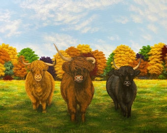 Home Sweet Farm Highland Cattle Raw Art Print