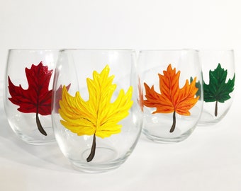 Maple Leaf Stemless Wine Glasses