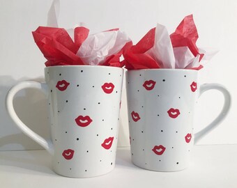 Handpainted Kiss Tea and Coffee Mugs