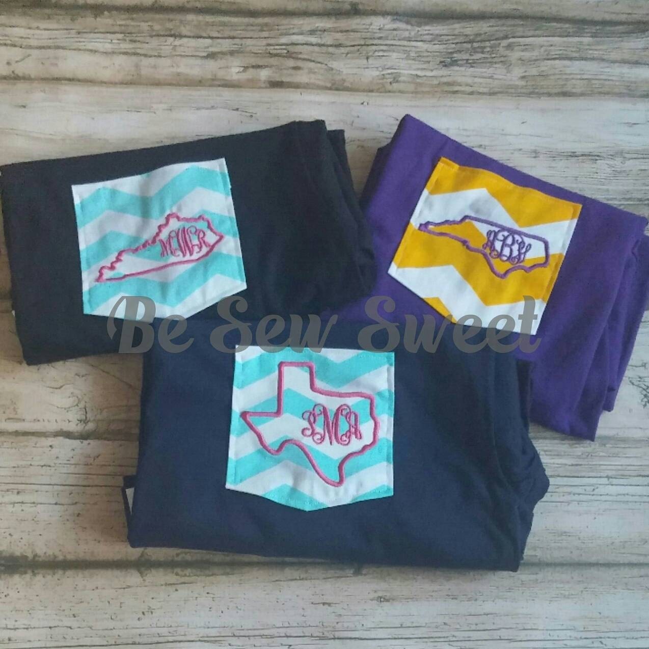 State pride monogrammed pocket tee | Etsy