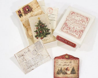 Dollhouse Miniature Christmas Box of Santa's Letters Vintage Sheets Card in 1/12th miniature dollhouse Christmas Decoration