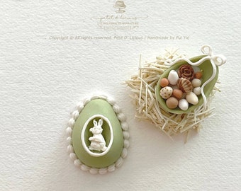 Gourmet Hollow Pastel Green Chocolate Easter Egg with White Chocolate Bird nest -Dollhouse Miniature Cake 1:12