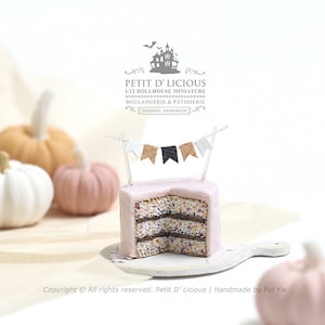 Adorable Pastel Pink Buttercream Halloween Vanilla Funfetti Layer Cake- HALLOWEEN- Dollhouse Miniature Cake 1:12
