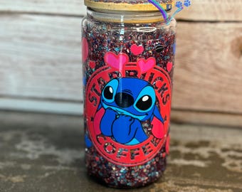 16oz Stitch Love Coffee Snow Globe Tumbler, Snow Globe, Stitch, coffee, love