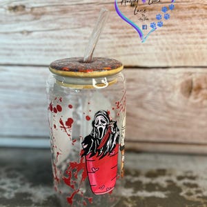 Horror Movie Coffee 16oz Glass, Glitter, Glass Tumbler, Gifts, Halloween, Scream, Michael, Jason, Freddy