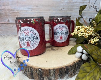 Taza de chocolate caliente rojo, taza con purpurina, chocolate caliente, vaso personalizado, vaso personalizado, taza con purpurina personalizada, Navidad