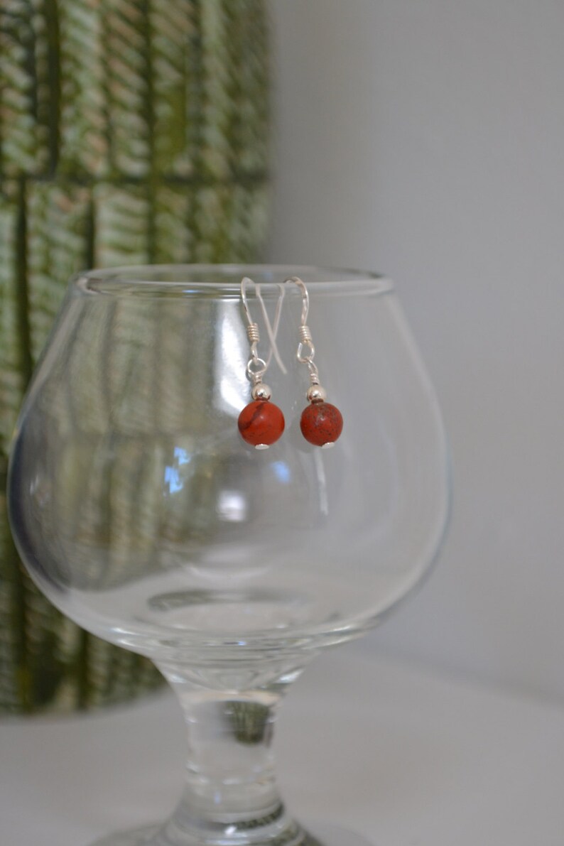 Red Jasper Gemstone Sterling Silver Drop Earrings