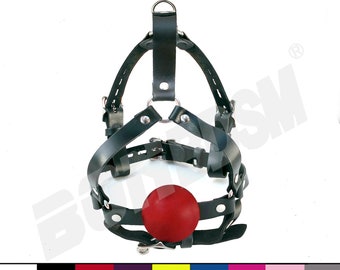 Ball Gag Harness - quality leather and Non-toxic Silicone ballgag mouth plug - Head Gear Training Harness, Mature