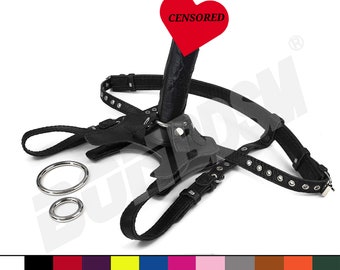 Male Chastity Strap On Dildo Leather Harness, Cock Cage CBT Device, Fetish BDSM bondage gear, Mature