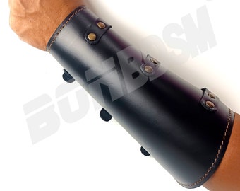 Leather Arm Guards Bracers with Hidden Pockets for Masculine Look and Functional Design