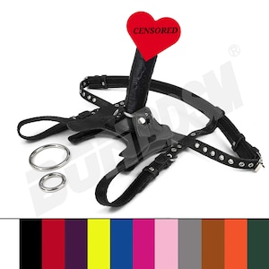 Male Chastity Strap On Dildo Leather Harness, Cock Cage CBT Device, Fetish BDSM bondage gear, Mature image 1