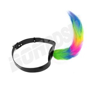 Faux Fur Show Tail Harness - Vibrant Pride Rainbow Colors!